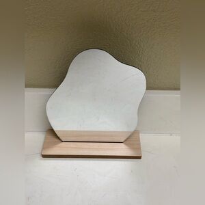 Abstract Mirror with Wooden Base